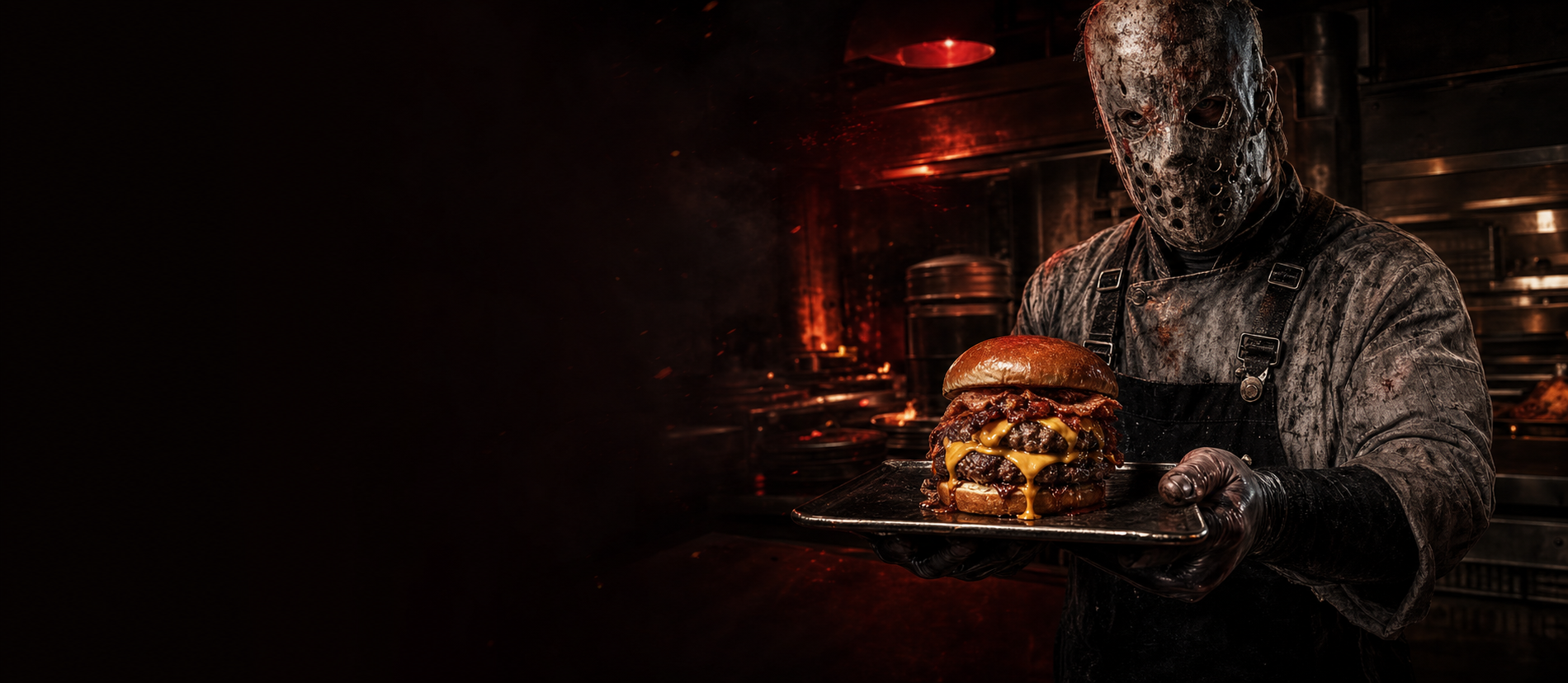 Chef Dead Burger apresentando um hambúrguer artesanal
